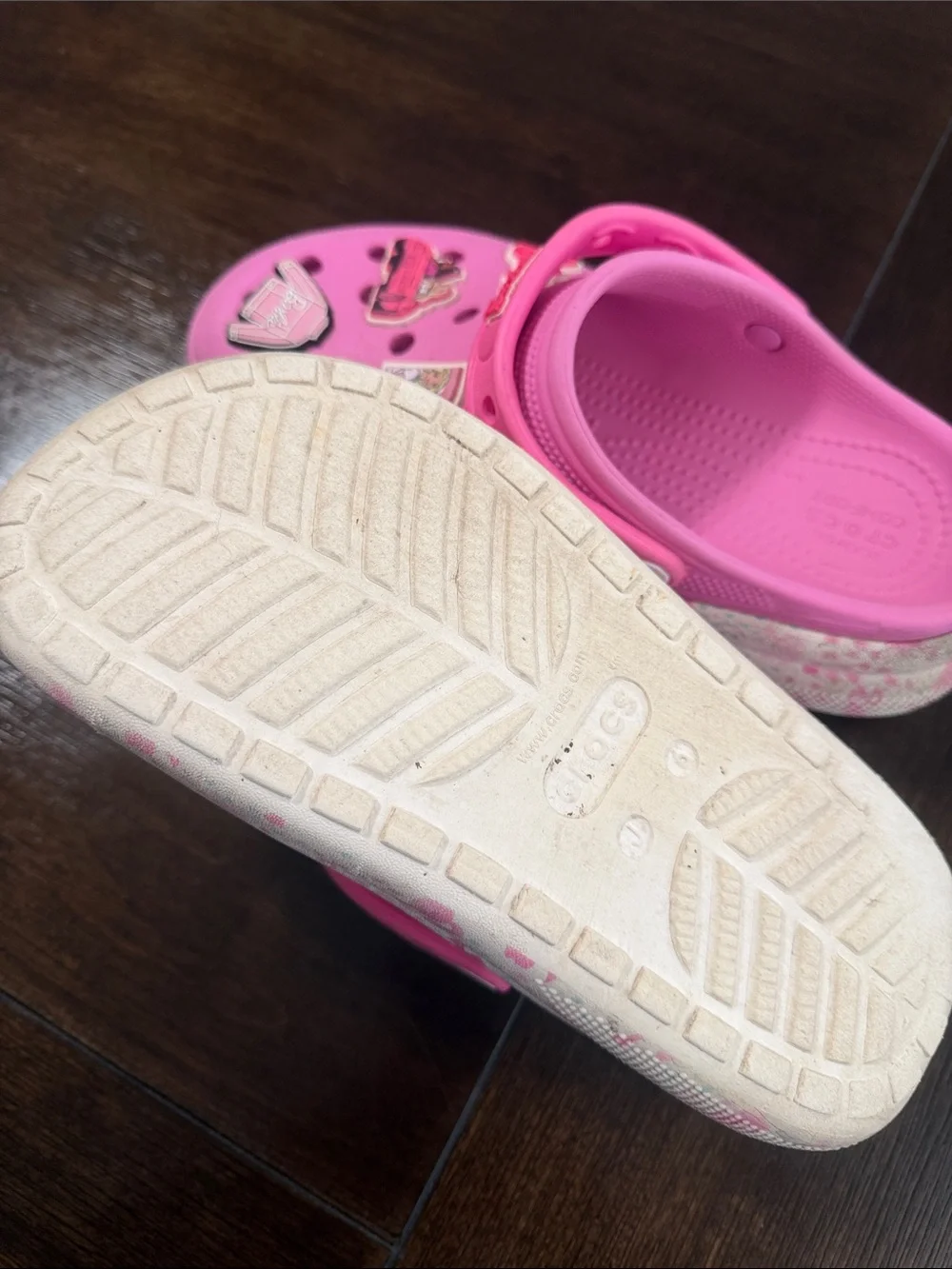 CROCS Kids Bright Pink Barbie Charm Clogs with Decorative Jibbitz